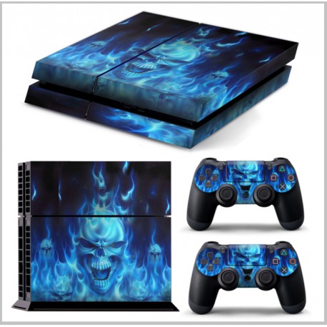 PS4 Skin - Konzolra és kontrollerre - Skull - Ice Blue